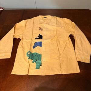 Mens Rare Embroidered Animal Button Up Shirt Unique Artistic Style Sz 3